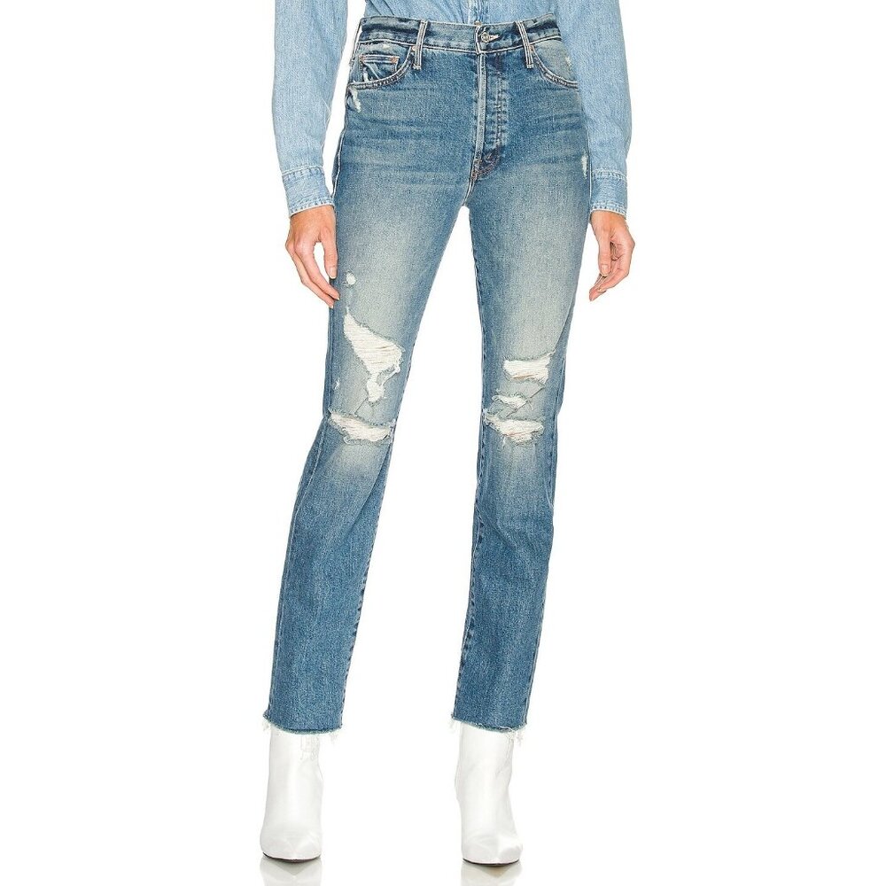 NWT Mother Superior Trickster Ankle in Thrill Seeker Destroyed Straight Jeans 26